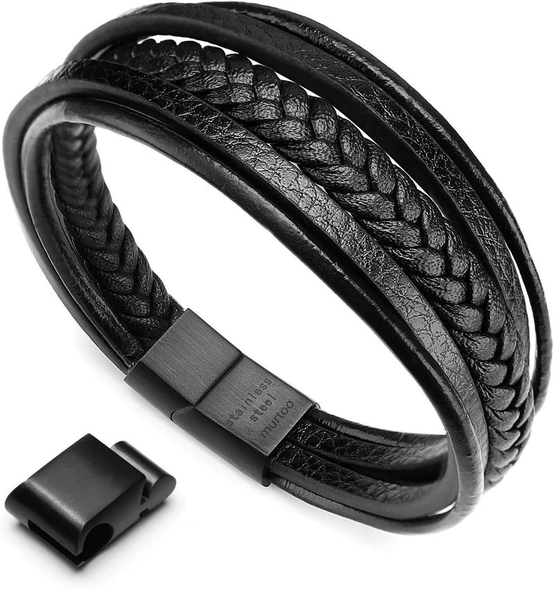 Murtoo Mens Leather Bracelet with Clasp Cowhide Multi-Layer Braided Leather Mens Bracelet - Image 1